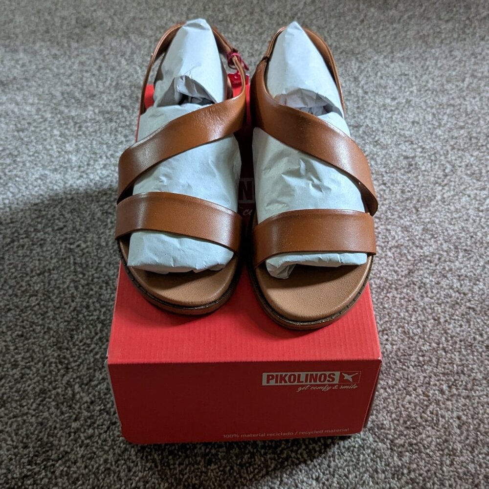 NWT Pikolinos Formentera Women's elasticated flat sandals leather size 40(9-9.5)